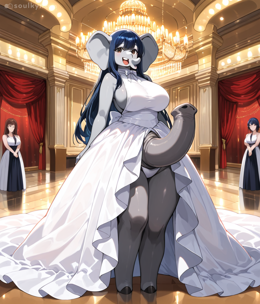 Nobody asked for elegant ballroom elephant girl but here we fucking are. AI saw 'big ears' in the prompt and went full Dumbo debutante.