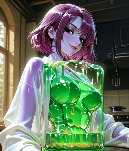 AI's interpretation of 'self care' - storing your tits in a jar of green mystery goop. Container clearly labeled 'WTF'.