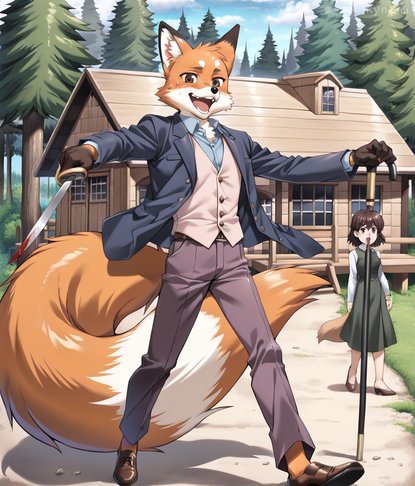 Dapper fox gentleman with sword - wait why is this NSFW? AI categorization is drunk