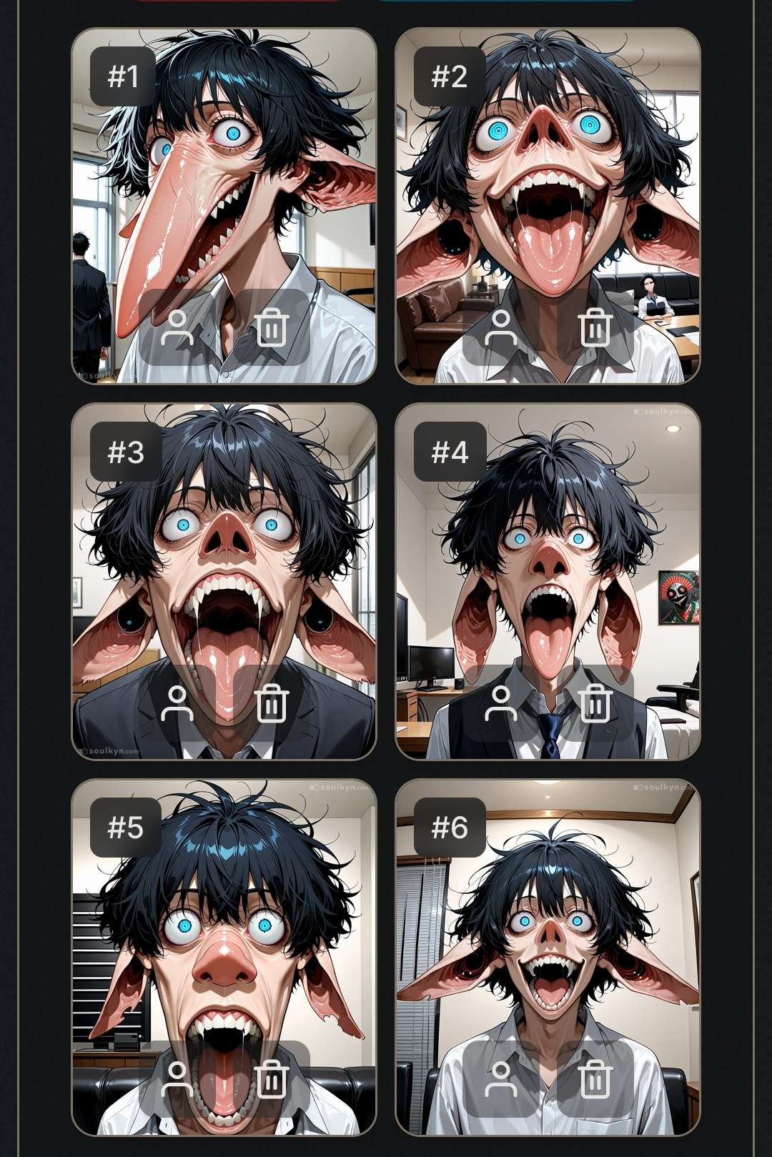 Asked for 'diverse office workers' and got six identical goblin-men having simultaneous existential crises. Those noses. Those EARS. The delete button exists for a reason and this is it.