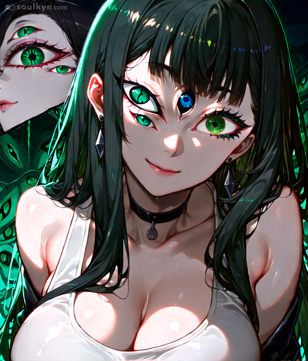 AI heard 'mystical character' and delivered the creature from your sleep paralysis - three eyes, mirrored faces melting into each other. When you ask for fantasy but get 'multiple personalities' a bit too literally.