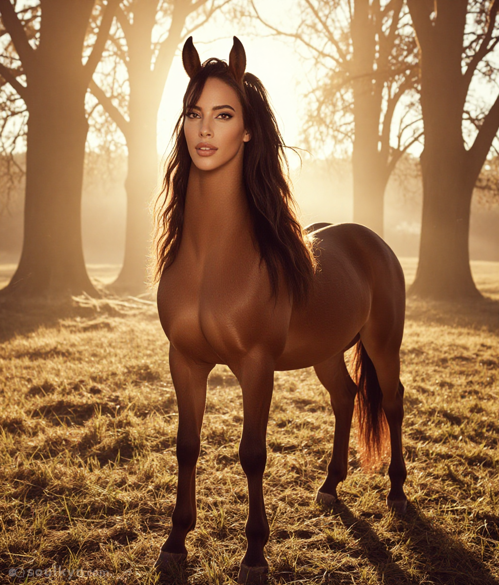 Asked for a sexy centaur. Got a horse with a Snapchat face filter. She's standing in a field during golden hour like this is her Tinder profile pic and honestly? The confidence.