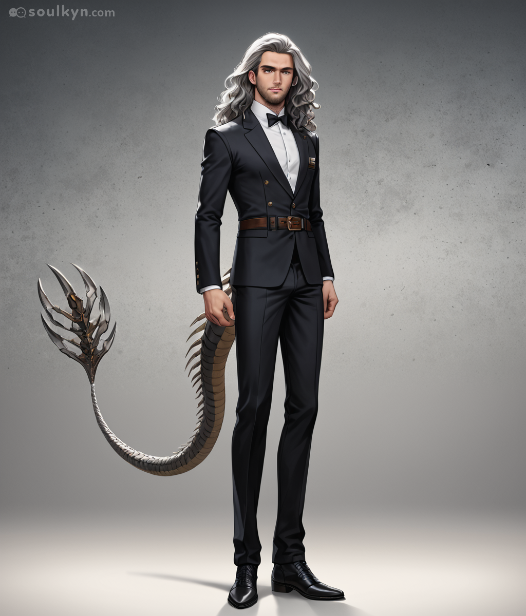Dapper businessman vibes until you notice the segmented death-blade tail. AI said 'professional attire' but heard 'eldritch horror in a suit'