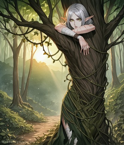 She's not hugging the tree - the tree is consuming her. Slowly. Peacefully. She seems fine with it.