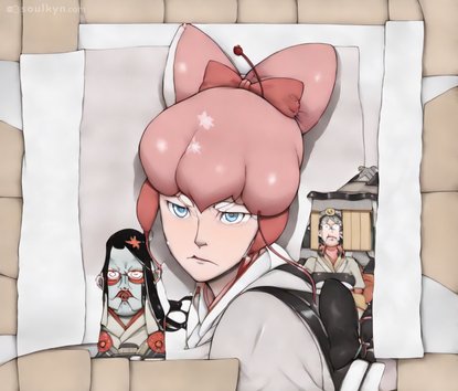 Anime threesome in bed but one guy's wearing a WOODEN BOX on his back like discount cosplay armor - priorities unclear, anatomy questionable, vibes completely baffling