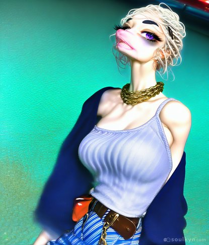 AI tried 'glamorous blonde' but someone left ALL the sliders at maximum - one eye's doing fashion model, the other's doing Pixar villain. Proportions said 'fuck physics' and the smile's giving 'I can see your dreams and they're WEIRD'. Peak uncanny valley energy.