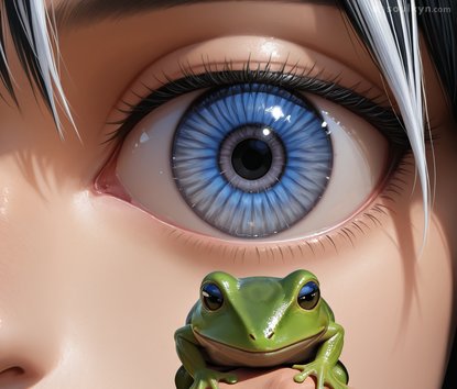 The prompt said 'frog prince' but AI heard 'frog the size of your eyeball sitting on your face.' Scale slider broken, vibes immaculate, ophthalmologist concerned.