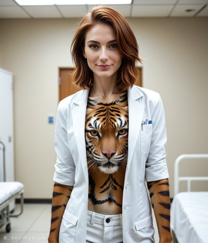 When you ask for 'wild' scrubs but AI takes it literally - she's dressed like the patients' fever dreams.