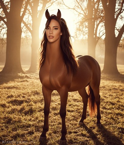 Asked for a sexy centaur. Got a horse with a Snapchat face filter. She's standing in a field during golden hour like this is her Tinder profile pic and honestly? The confidence.