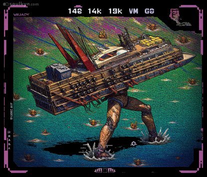 Pixel art bro casually carrying a cruise ship on his shoulder through the ocean. No big deal, just your average Tuesday commute. The ship is bigger than him but he's got that 'I lift' energy.