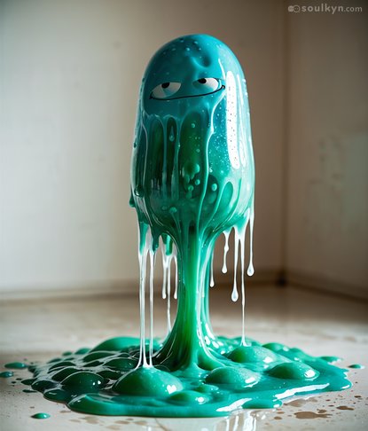 Melting slime creature having an existential crisis - AI tried 'cute mascot' but delivered 'what if Jell-O gained consciousness then immediately regretted it'