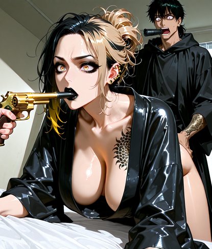 Prompt: 'edgy couple photo' - AI: 'what if gun IN mouth and the guy looks MORE shocked than she does' - peak romantic energy